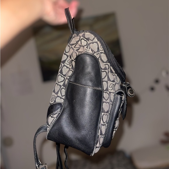 BRIGHTON BACKPACK JULIA BLACK CANVAS LEATHER SMALL PACK HEARTS WOMENS BAG - Picture 2 of 7